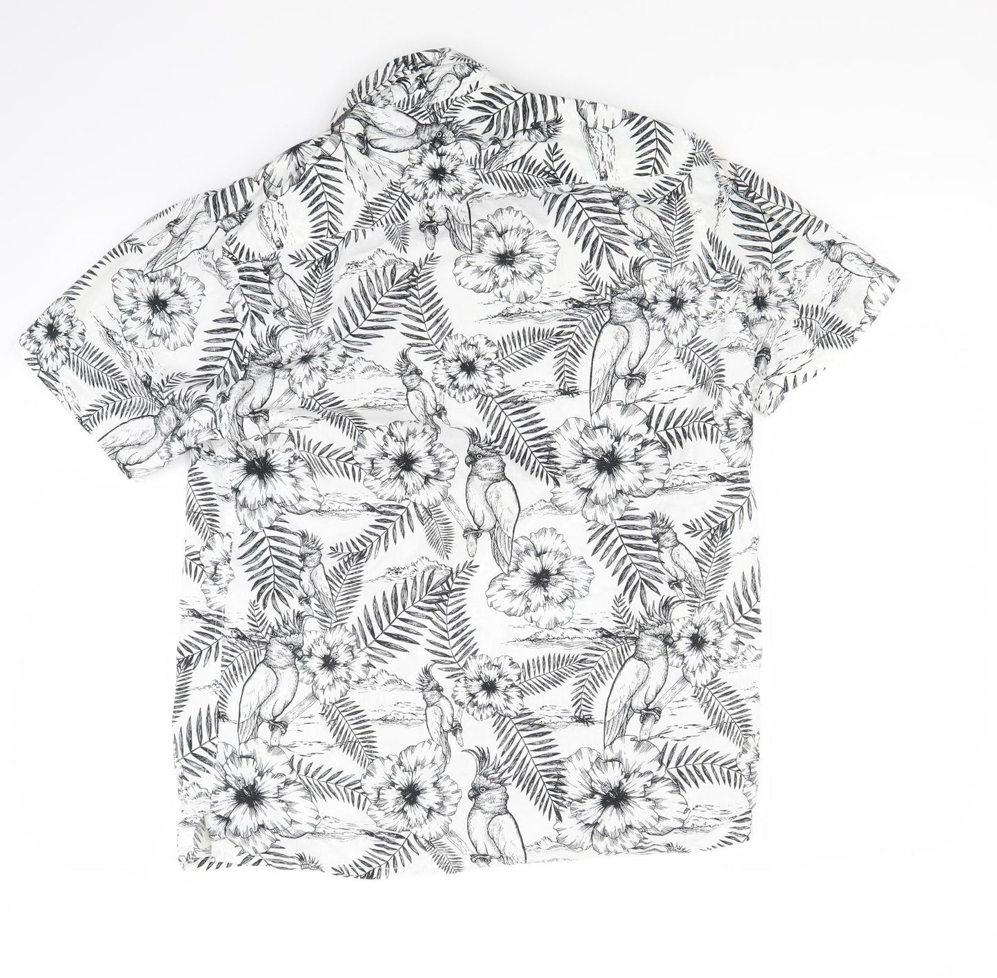 medium Mens White Floral   Button-Up Size M