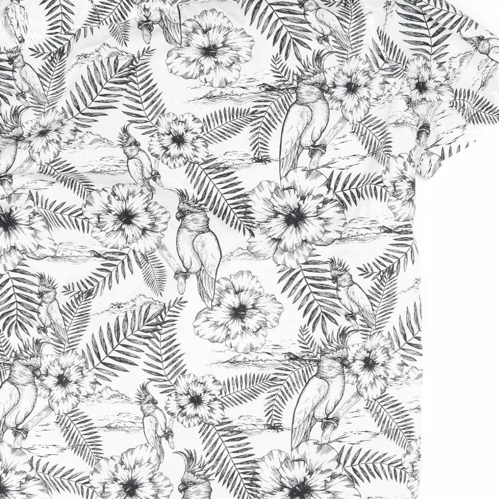 medium Mens White Floral   Button-Up Size M