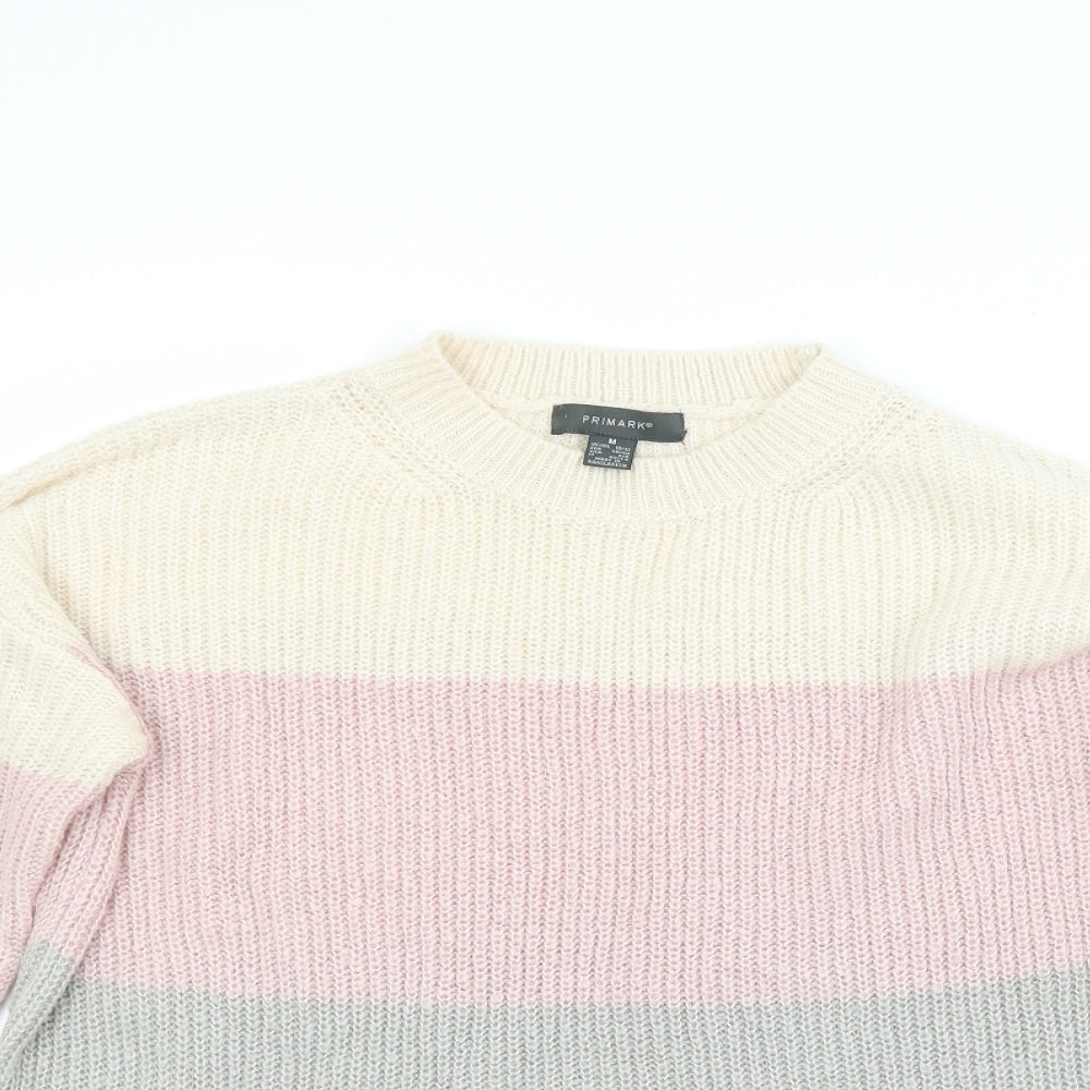 Primark Womens White Striped  Pullover Jumper Size M