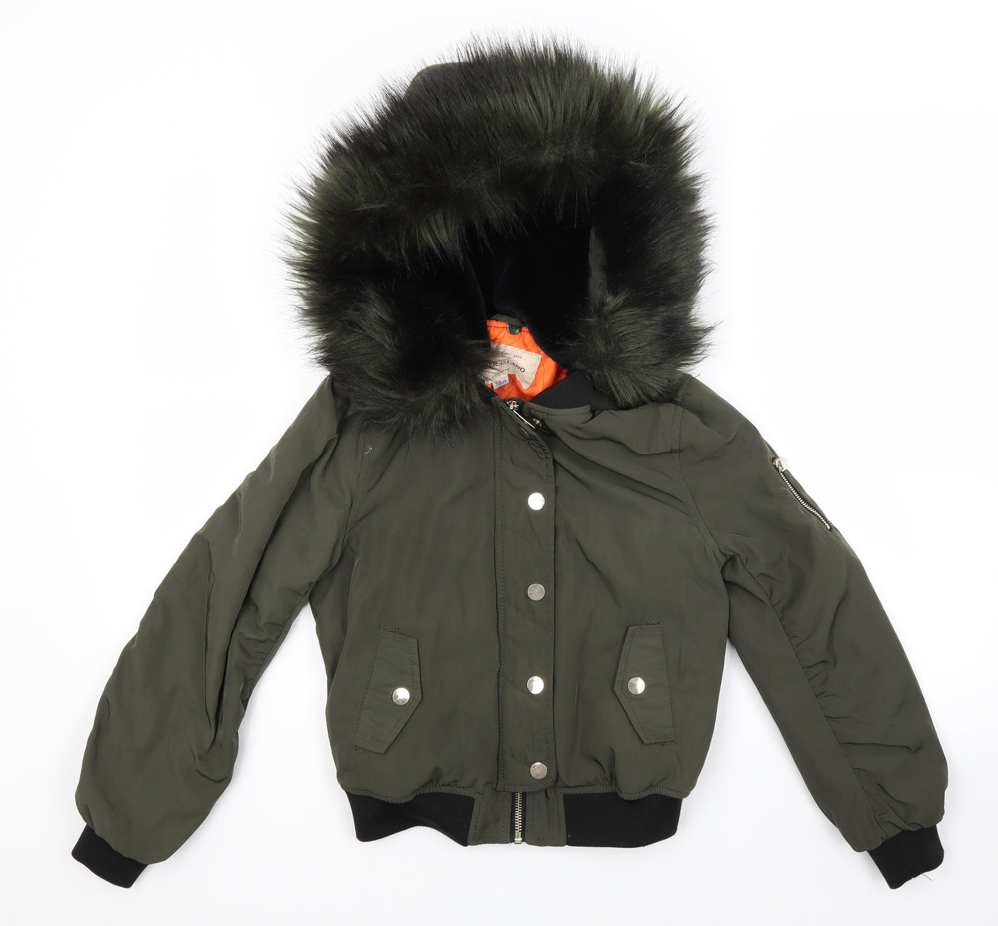 River Island Girls Green   Bomber Jacket Coat Size 7-8 Years