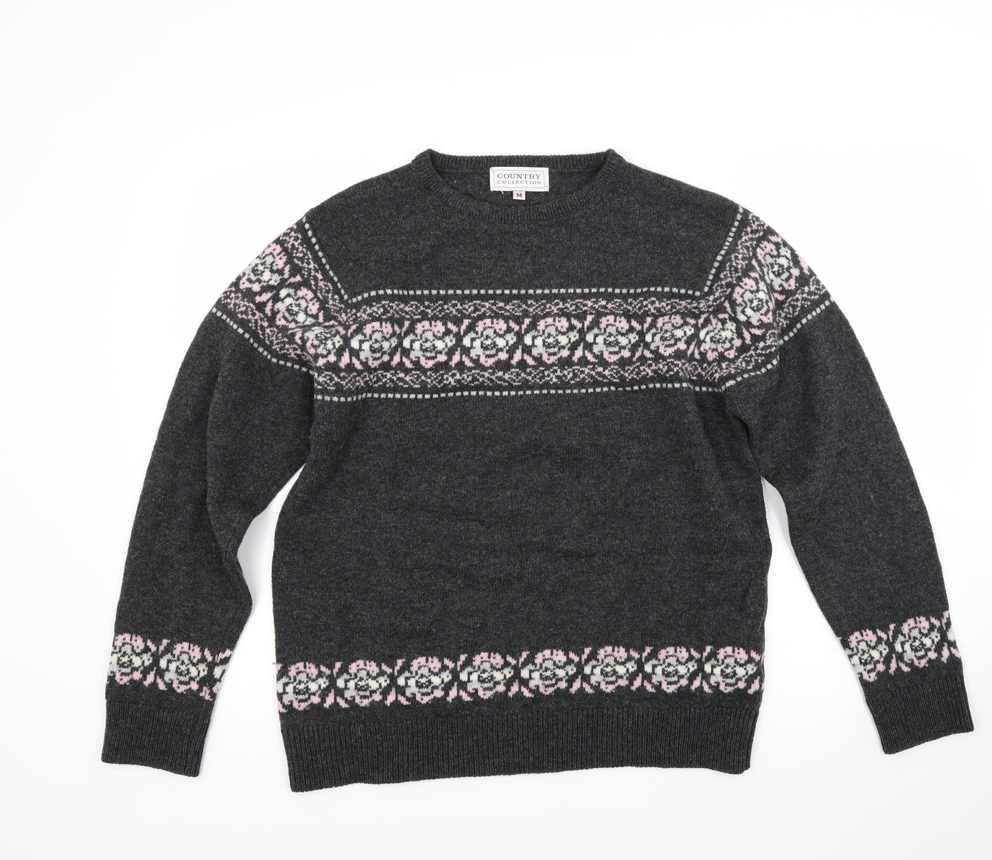 Country Collection Womens Grey Floral  Pullover Jumper Size M