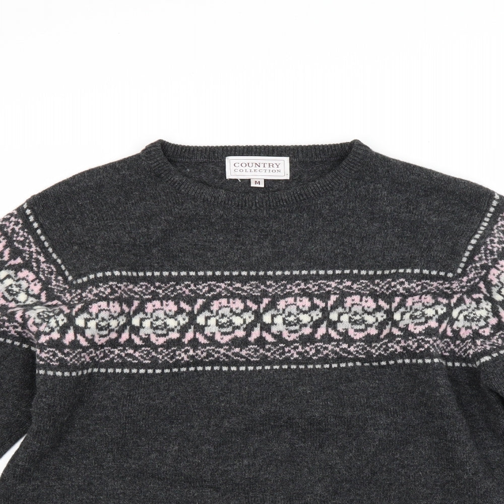 Country Collection Womens Grey Floral  Pullover Jumper Size M
