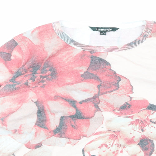 Bonmarché Womens Pink Floral  Basic T-Shirt Size 16