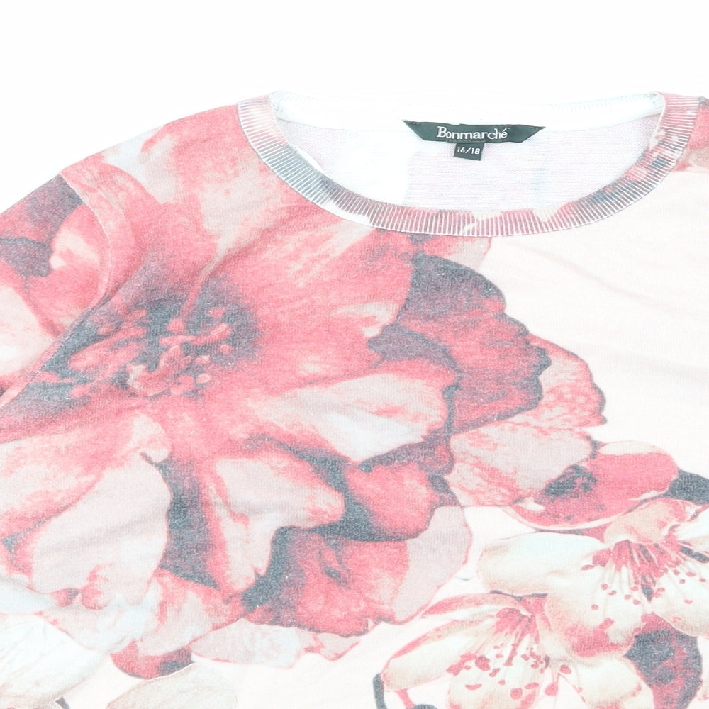 Bonmarché Womens Pink Floral  Basic T-Shirt Size 16