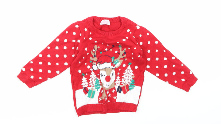 So Cute Girls Red Polka Dot  Pullover Jumper Size 12-18 Months