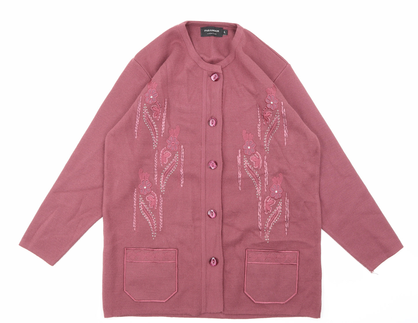 paramour Womens Pink Floral  Cardigan Jumper Size L