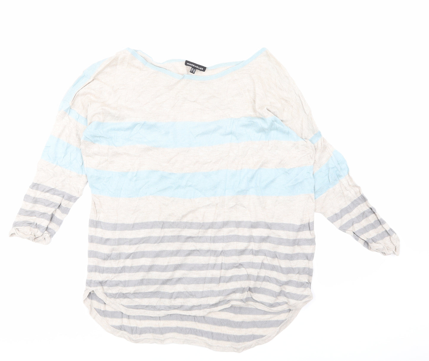 WAREHOSUE Womens Beige Striped  Basic T-Shirt Size 12