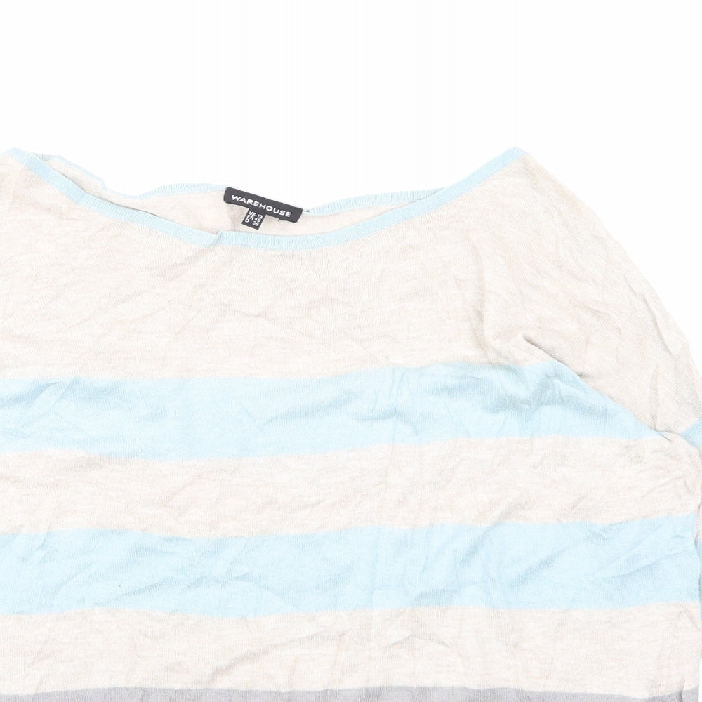 WAREHOSUE Womens Beige Striped  Basic T-Shirt Size 12