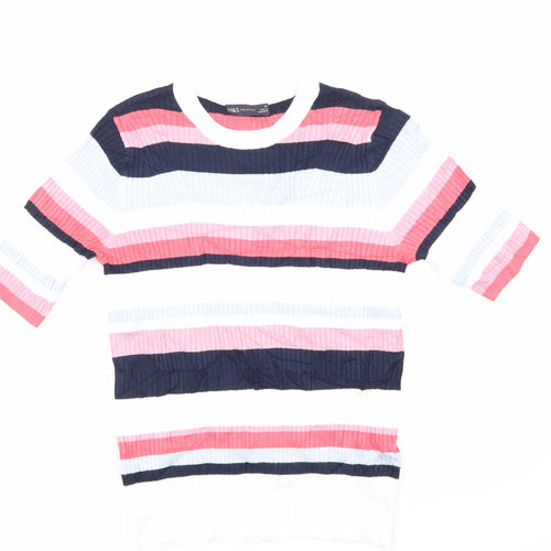 Marks and Spencer Womens White Striped  Basic T-Shirt Size 12