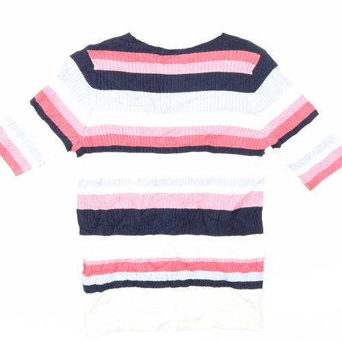 Marks and Spencer Womens White Striped  Basic T-Shirt Size 12