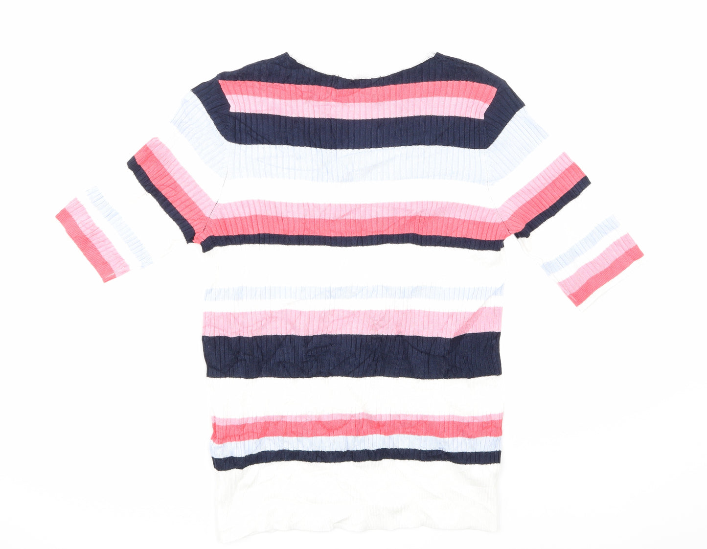Marks and Spencer Womens White Striped  Basic T-Shirt Size 12