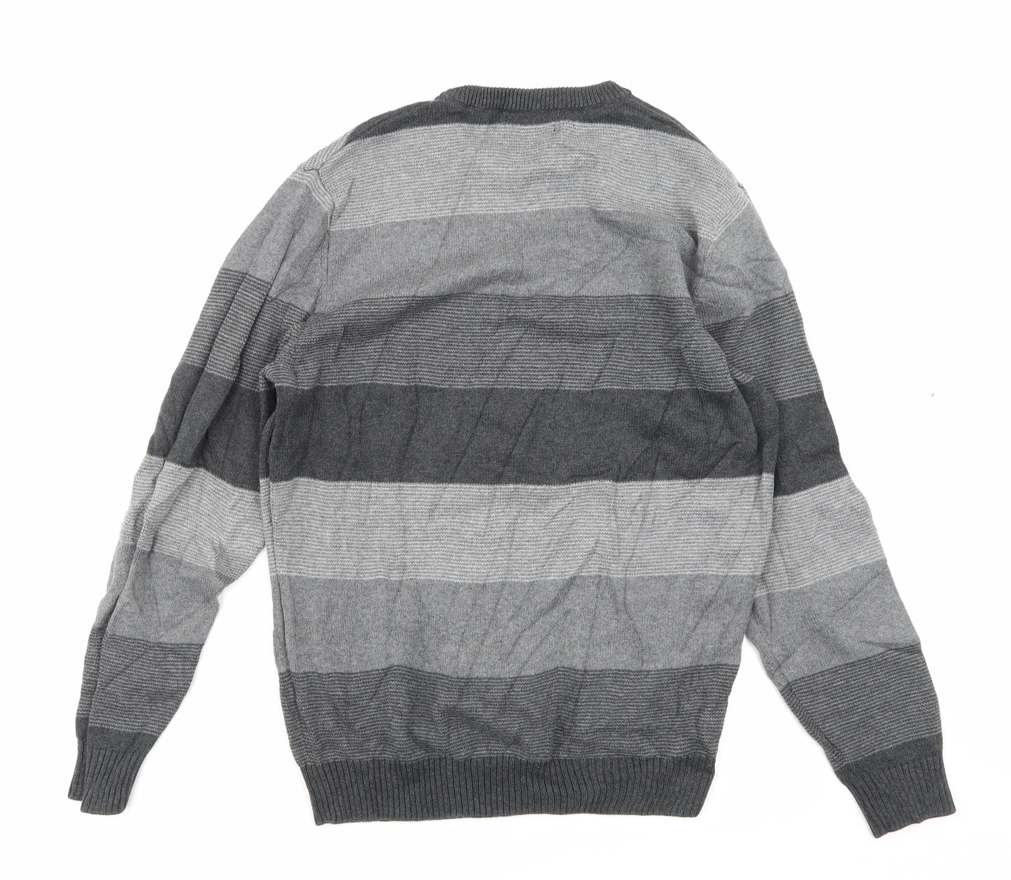Maine Mens Grey Striped  Pullover Jumper Size M