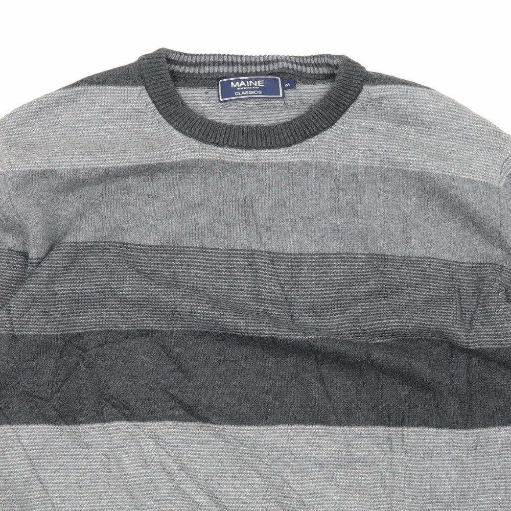 Maine Mens Grey Striped  Pullover Jumper Size M