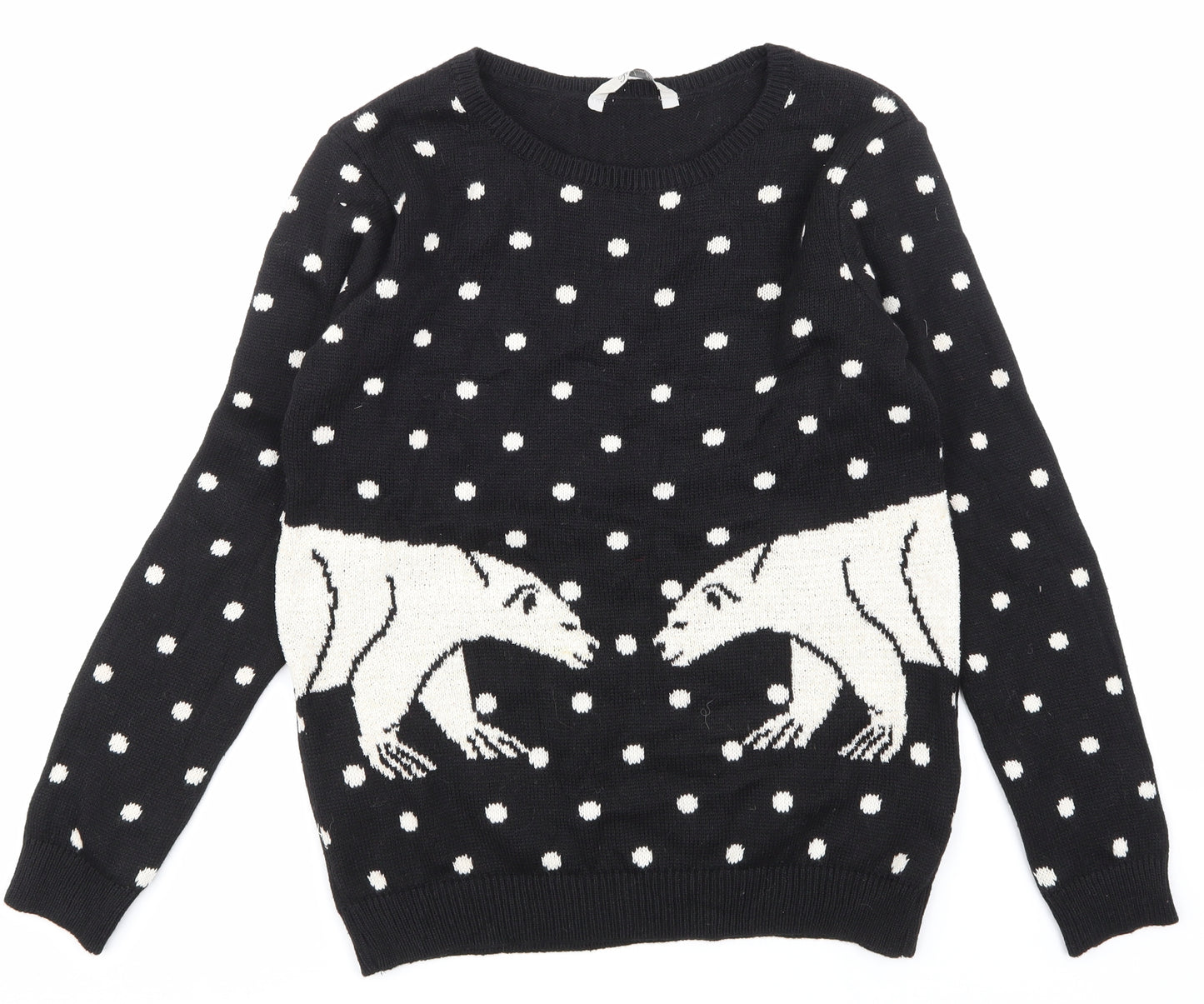 Peacocks Womens Black Animal Print  Pullover Jumper Size M  - chrstmas jumper