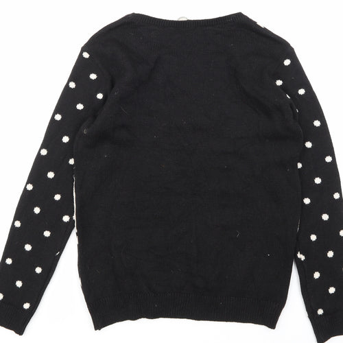 Peacocks Womens Black Animal Print  Pullover Jumper Size M  - chrstmas jumper