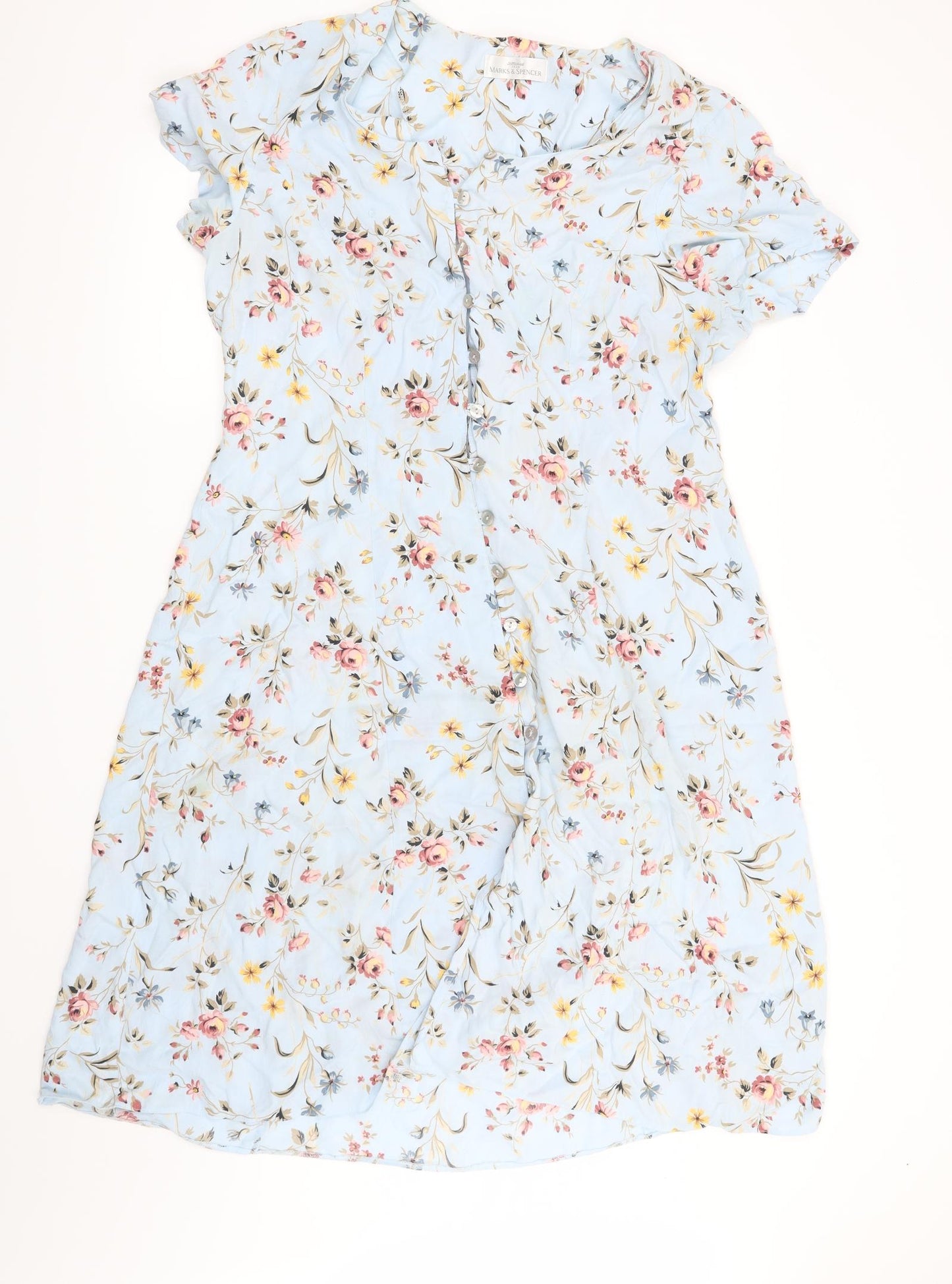 Marks and Spencer Womens Blue Floral  Shirt Dress  Size 20
