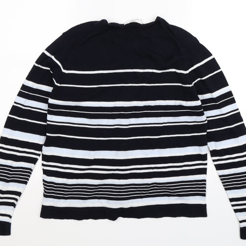 St Michael Womens Blue Striped Knit Cardigan Jumper Size 14