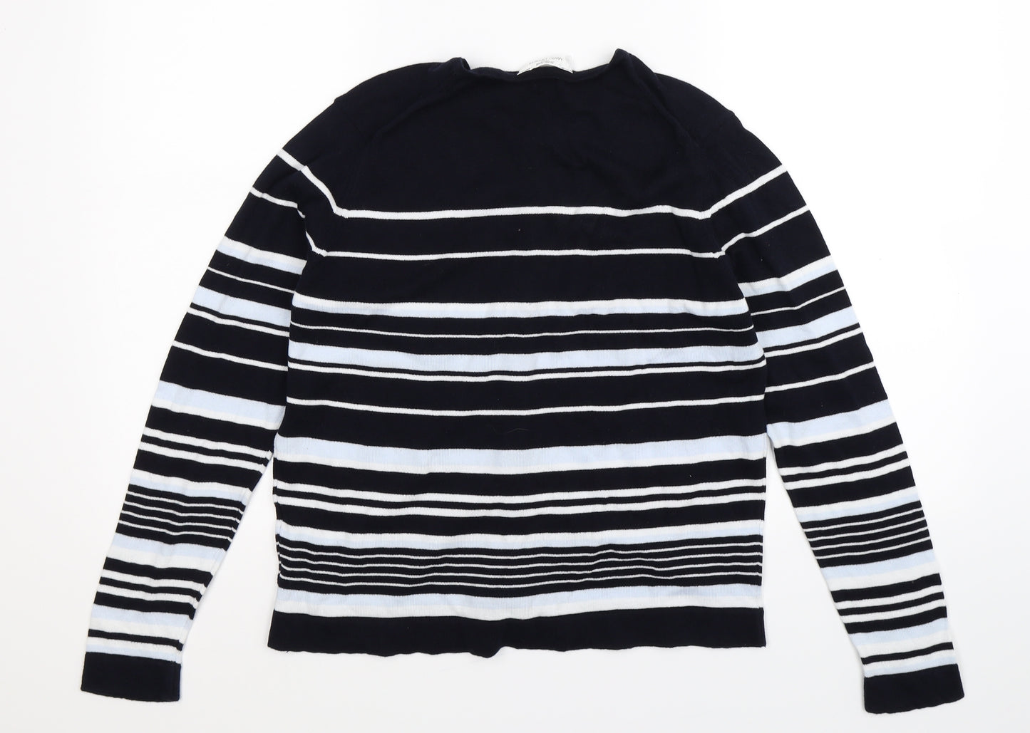 St Michael Womens Blue Striped Knit Cardigan Jumper Size 14
