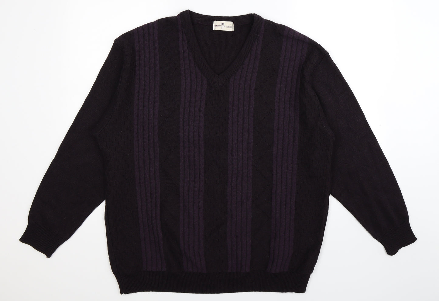Carabou Mens Purple Striped Knit Pullover Jumper Size XL