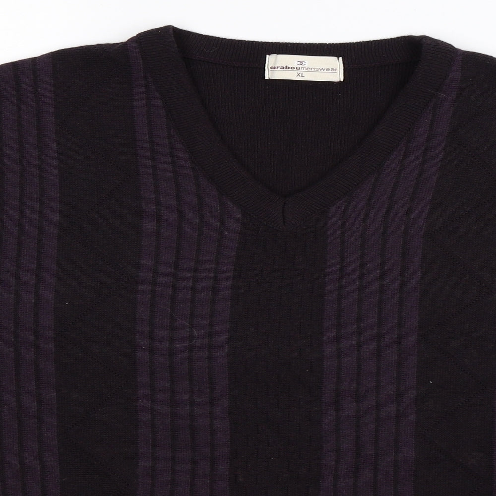 Carabou Mens Purple Striped Knit Pullover Jumper Size XL