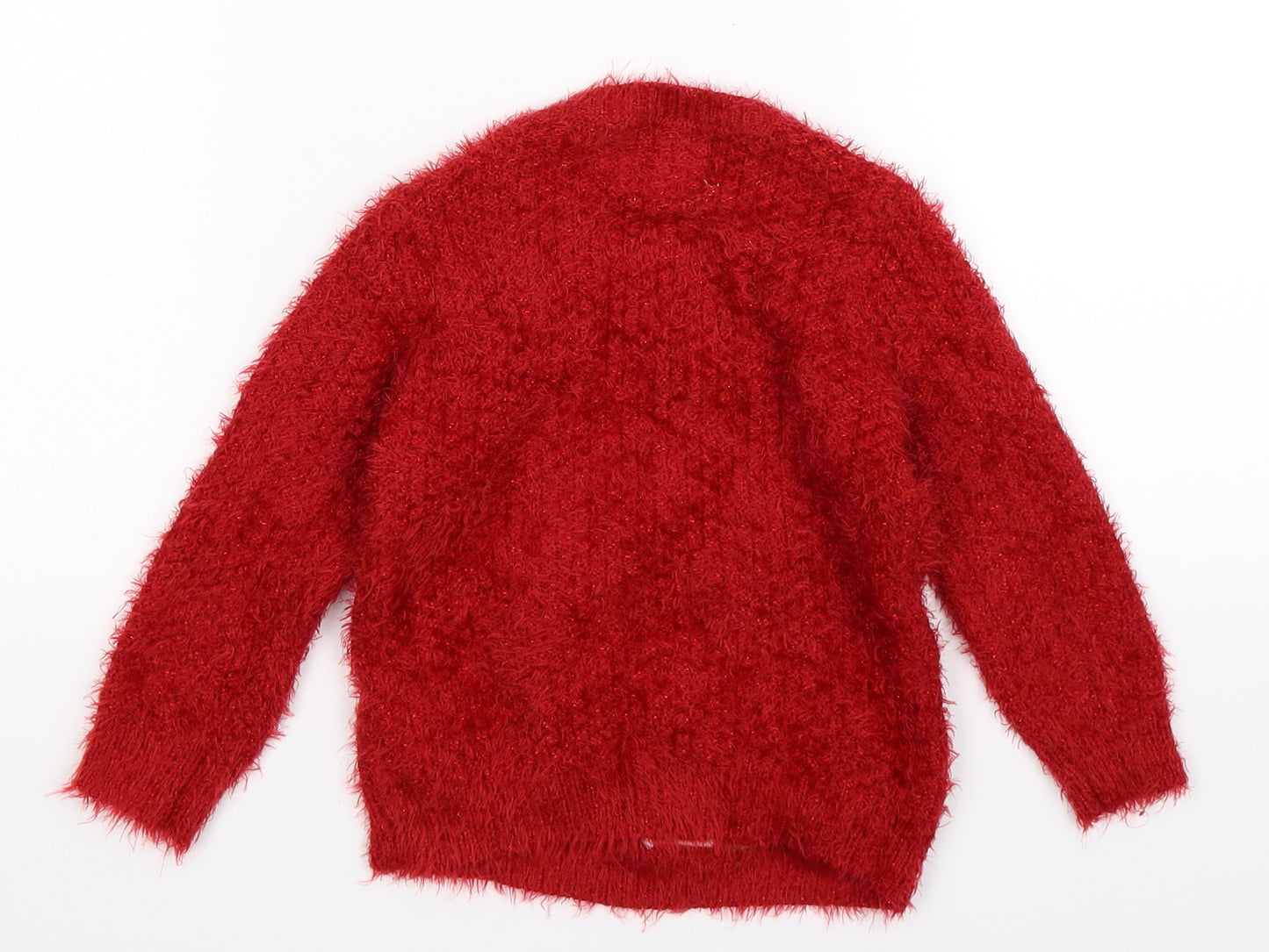 F&F Girls Red  Knit Pullover Jumper Size 3-4 Years  - Christmas