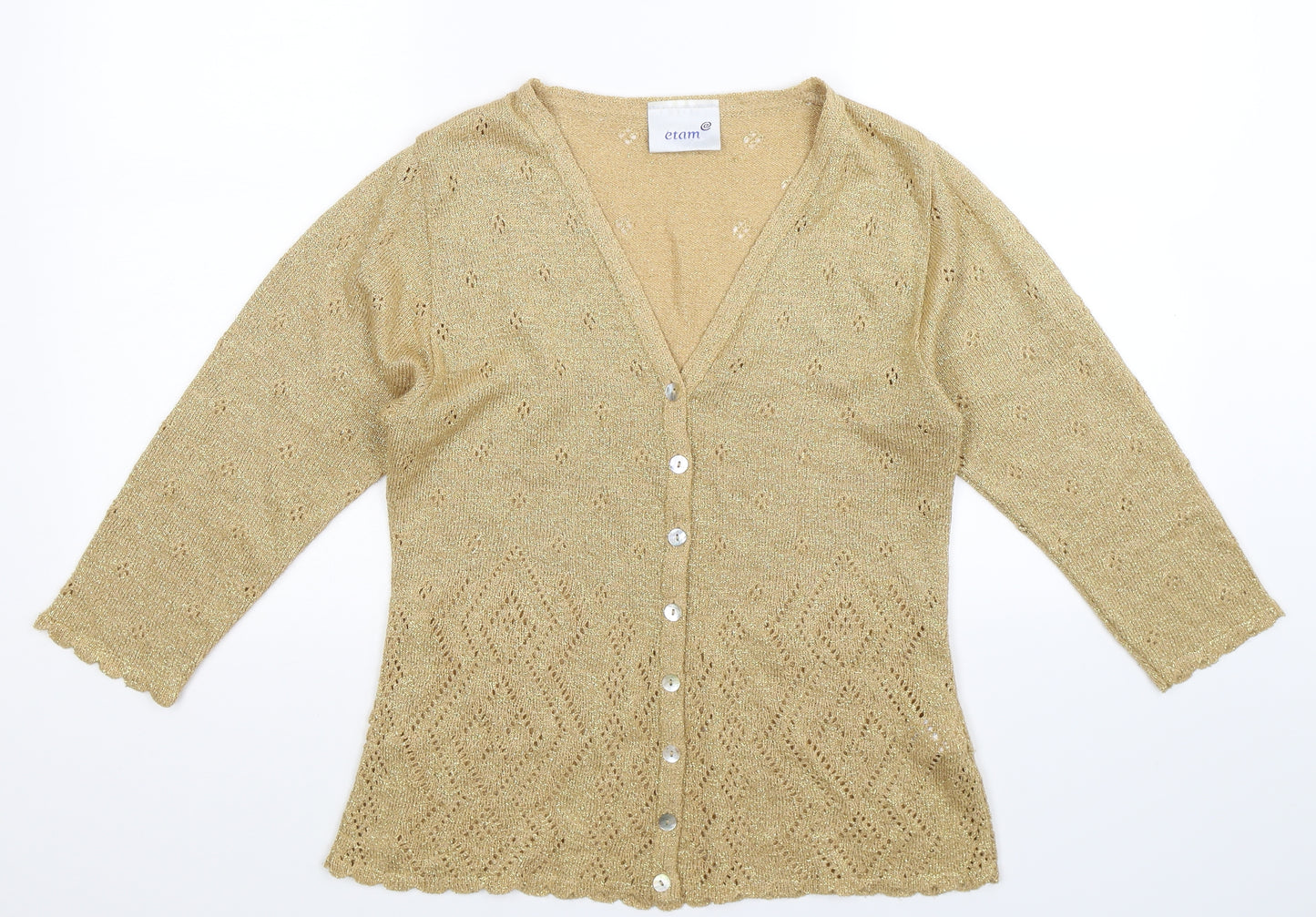 Etam Womens Gold  Knit Cardigan Jumper Size 12