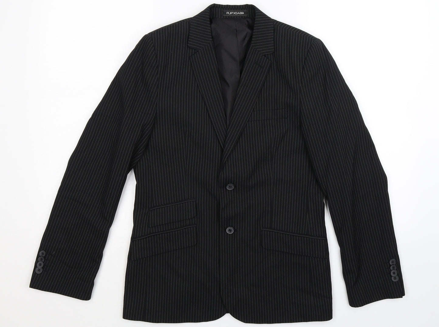 Flip Back Boys Black Striped  Jacket Blazer Size 13 Years