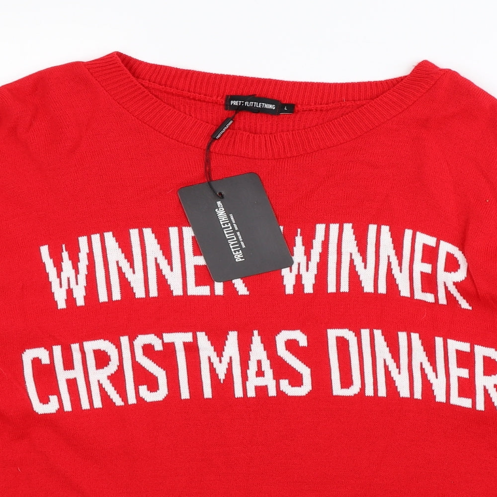 PRETTYLITTLETHING Mens Red  Knit Pullover Jumper Size L  - Christmas