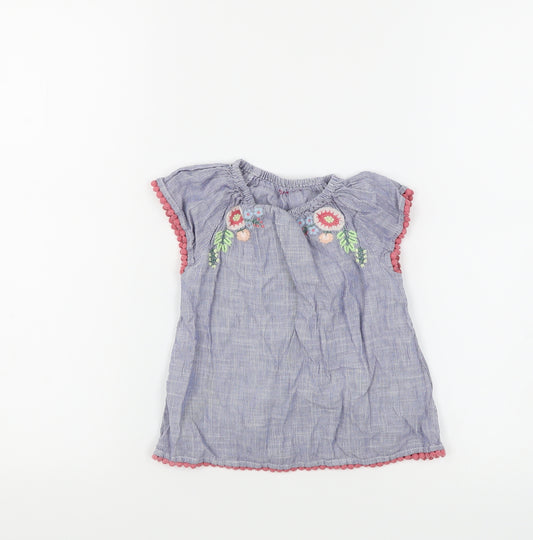 Front view of Nutmeg girls’ blue a-line, size 2-3, years - flower detail