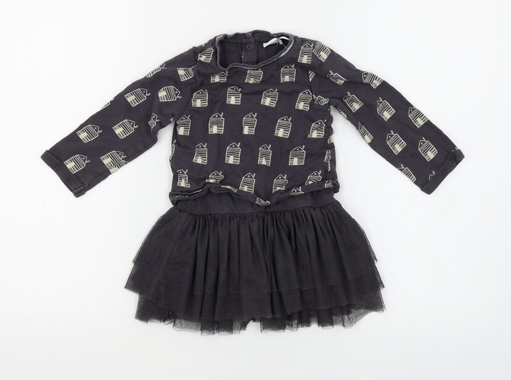 Mini Club Baby Blue Geometric Fit & Flare Size 12-18 Months - houses print