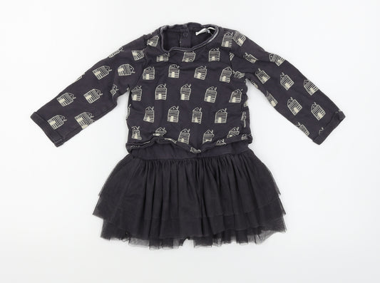 Front view of Mini Club Baby Blue Geometric Fit & Flare, size 12-18, Months - houses print