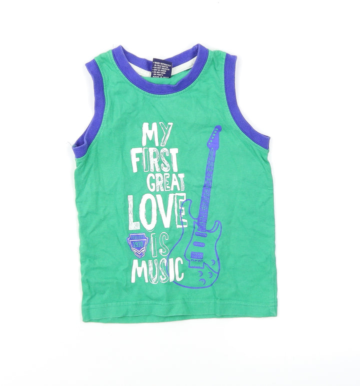 Taeko Boys Green Houndstooth Basic T-Shirt Size 2-3 Years - Guitar print