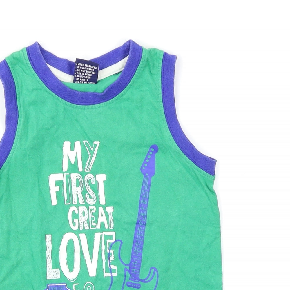 Taeko Boys Green Houndstooth  Basic T-Shirt Size 2-3 Years  - Guitar print