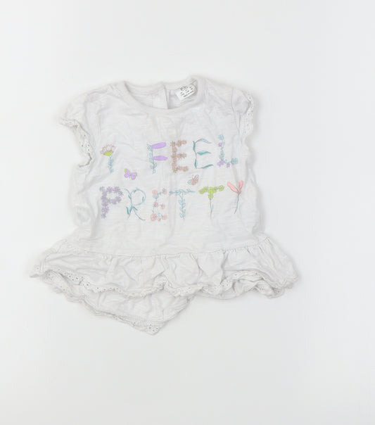 Front view of F&F Baby White A-Line, size 3-6, Months - Graphic on front