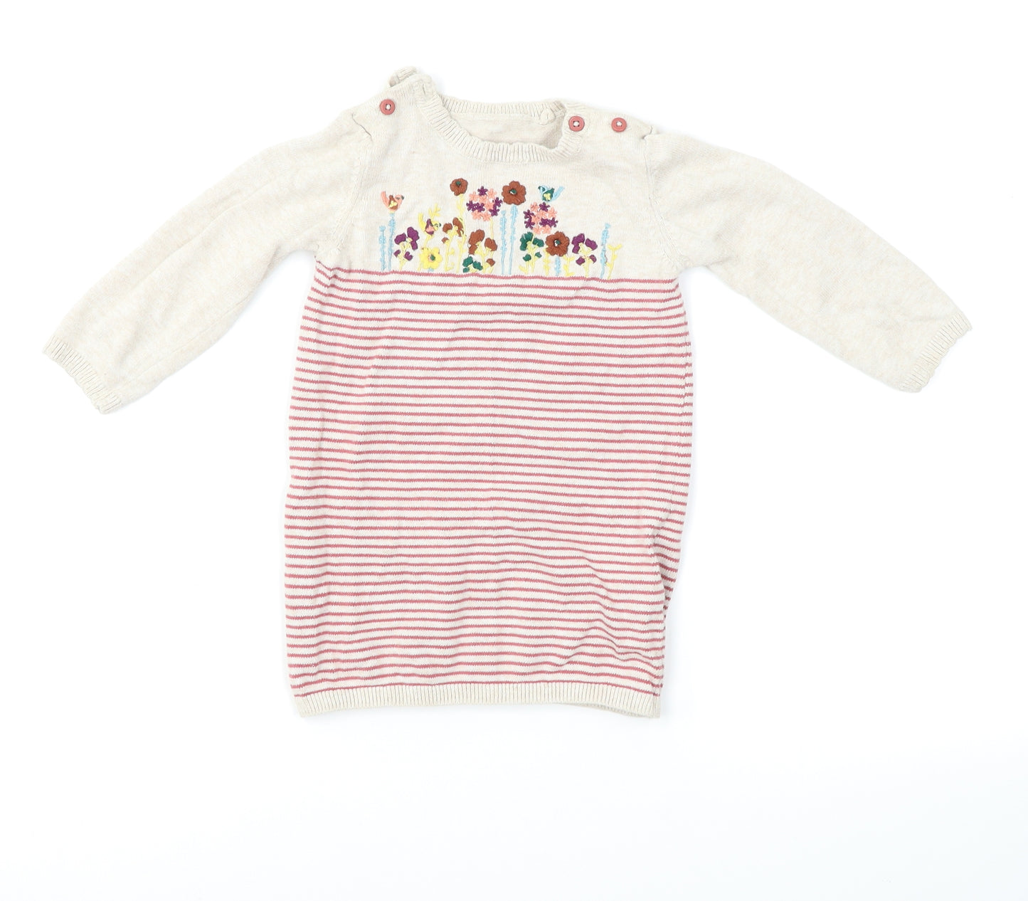 TU Baby Beige Pinstripe  Pullover Jumper Size 9-12 Months  - Flower Detail