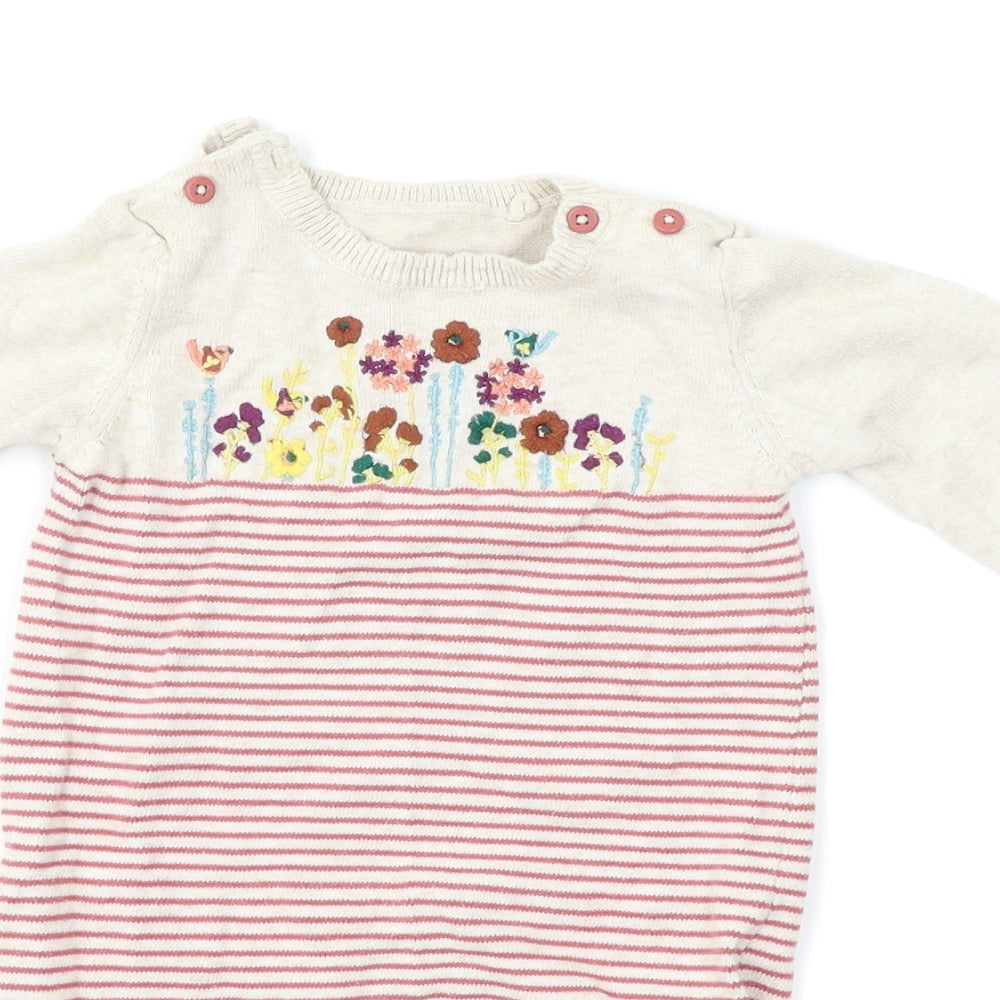 TU Baby Beige Pinstripe  Pullover Jumper Size 9-12 Months  - Flower Detail