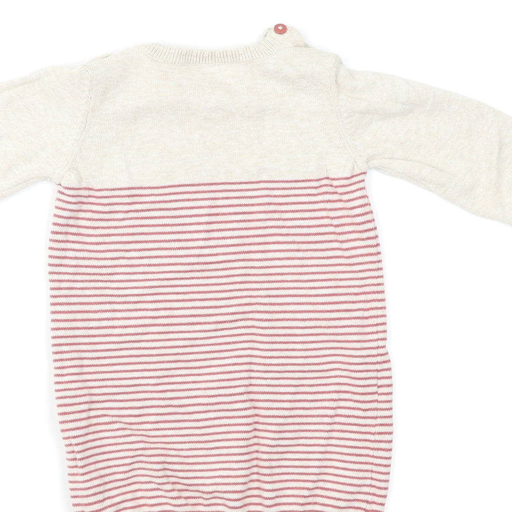 TU Baby Beige Pinstripe  Pullover Jumper Size 9-12 Months  - Flower Detail