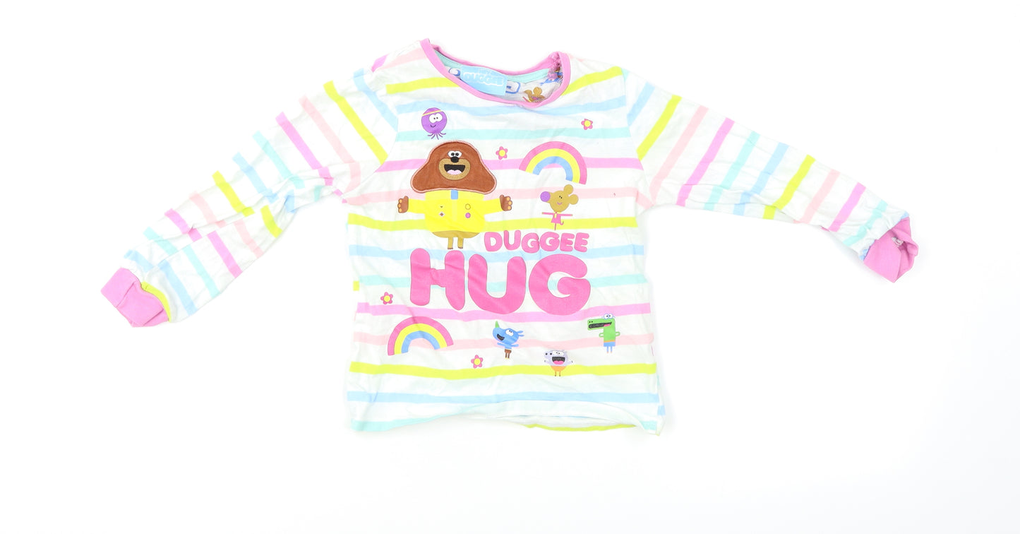 TU Girls White Pinstripe  Basic T-Shirt Size 4-5 Years  - Hey Duggee