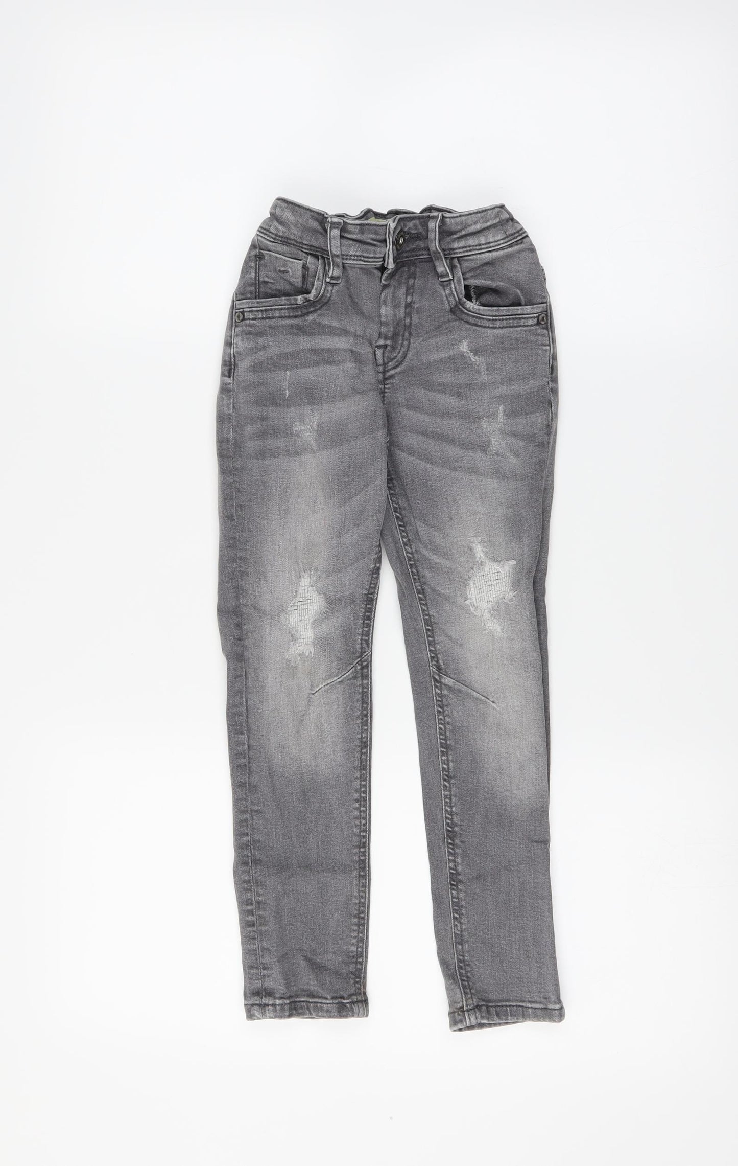 Primark Girls Grey   Straight Jeans Size 5-6 Years - ripped details