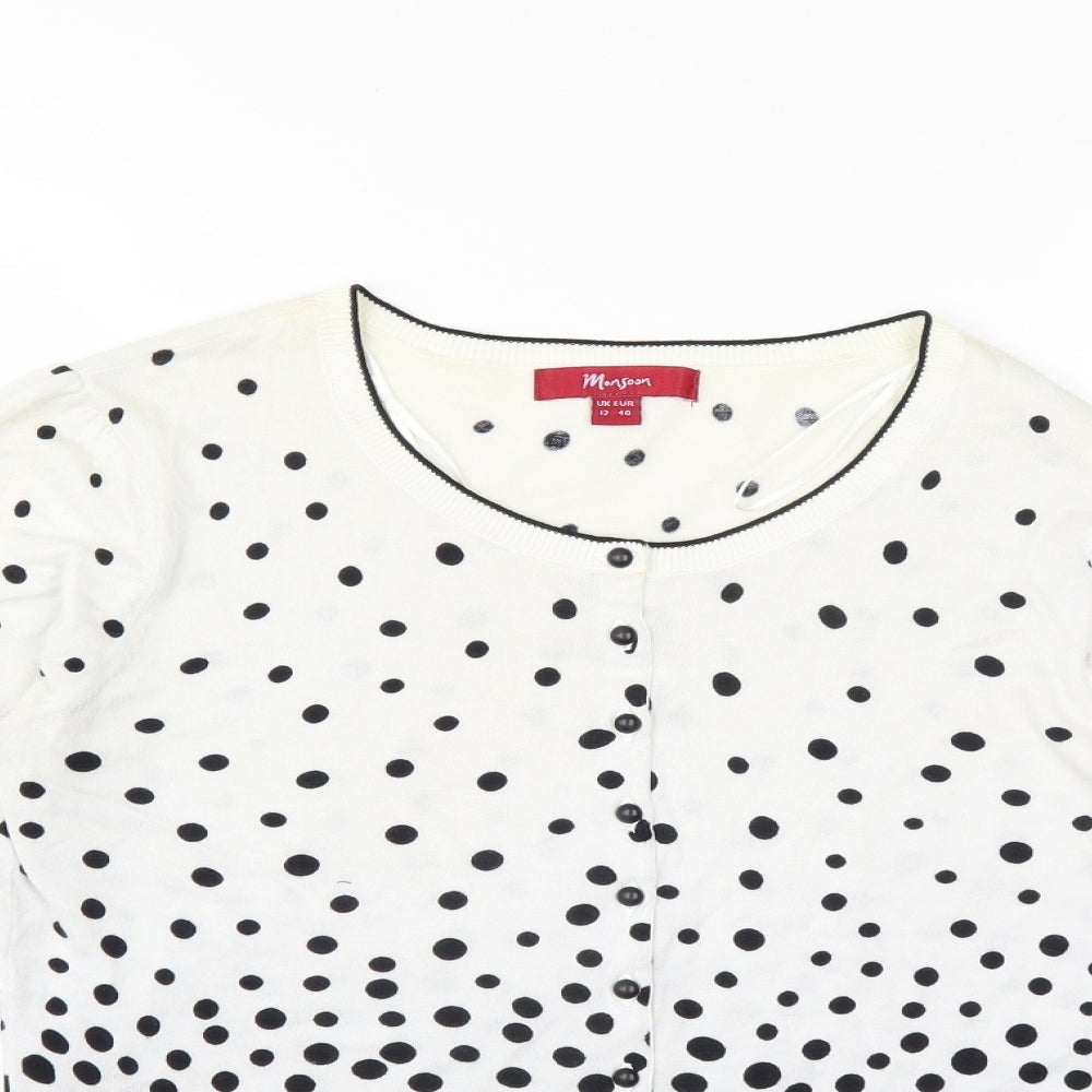 Monsoon Womens White Polka Dot  Cardigan Jumper Size M
