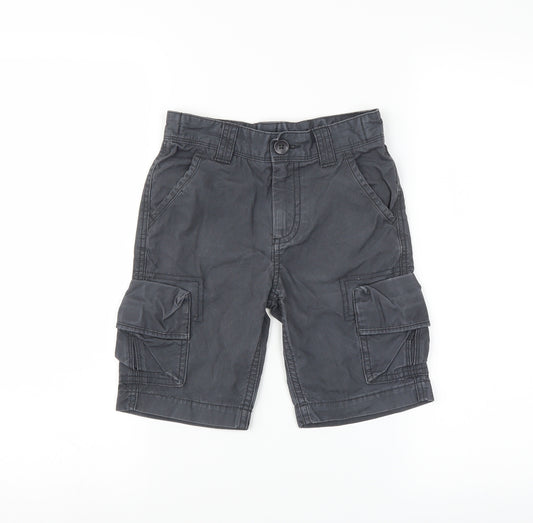 Front view of Marks & Spencer boys’ blue cargo shorts, size 5-6, years - belted hoops