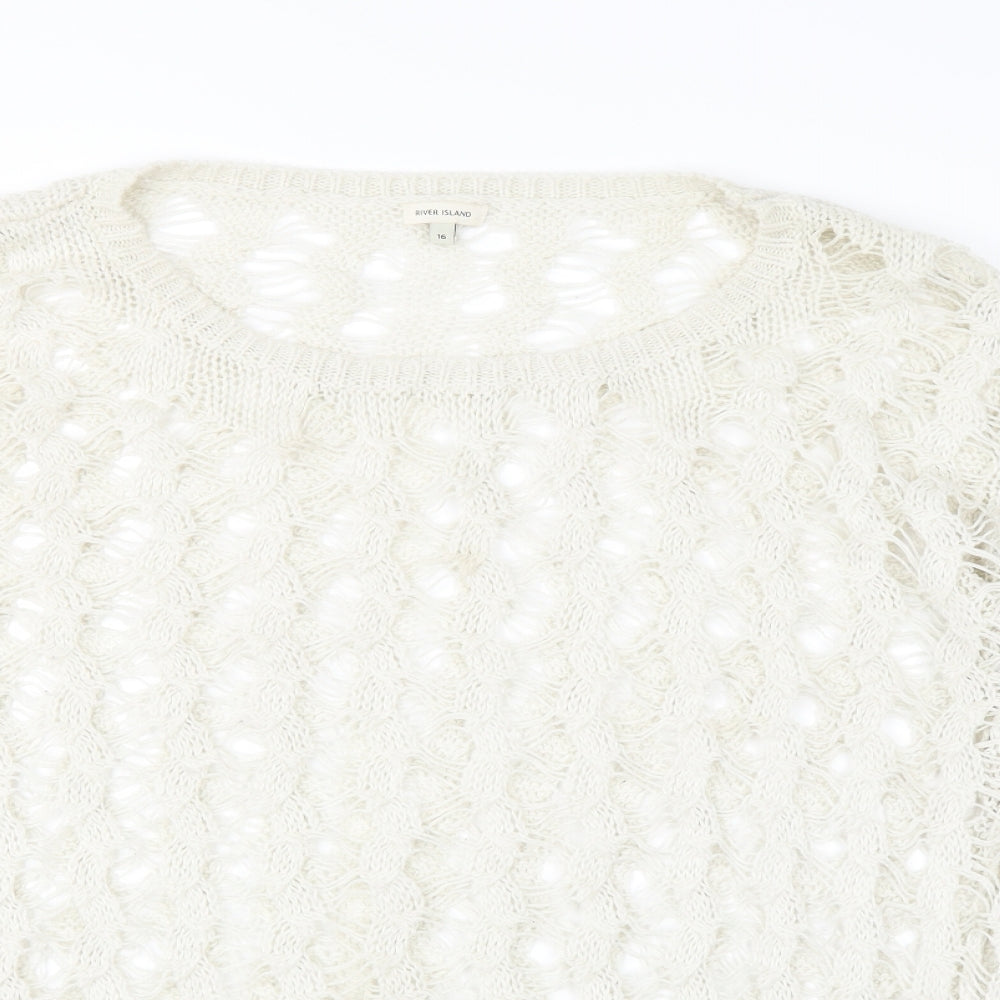 River Island Womens White  Knit Pullover Jumper Size 16