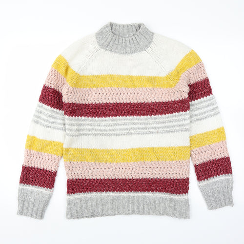 falmer Womens White Striped Knit Pullover Jumper Size S