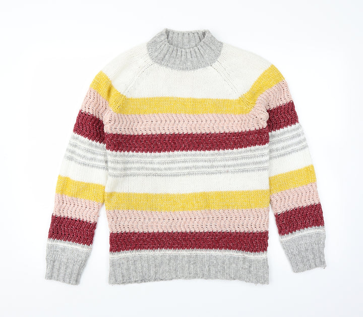 falmer Womens White Striped Knit Pullover Jumper Size S