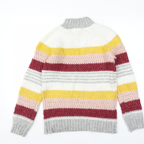 falmer Womens White Striped Knit Pullover Jumper Size S