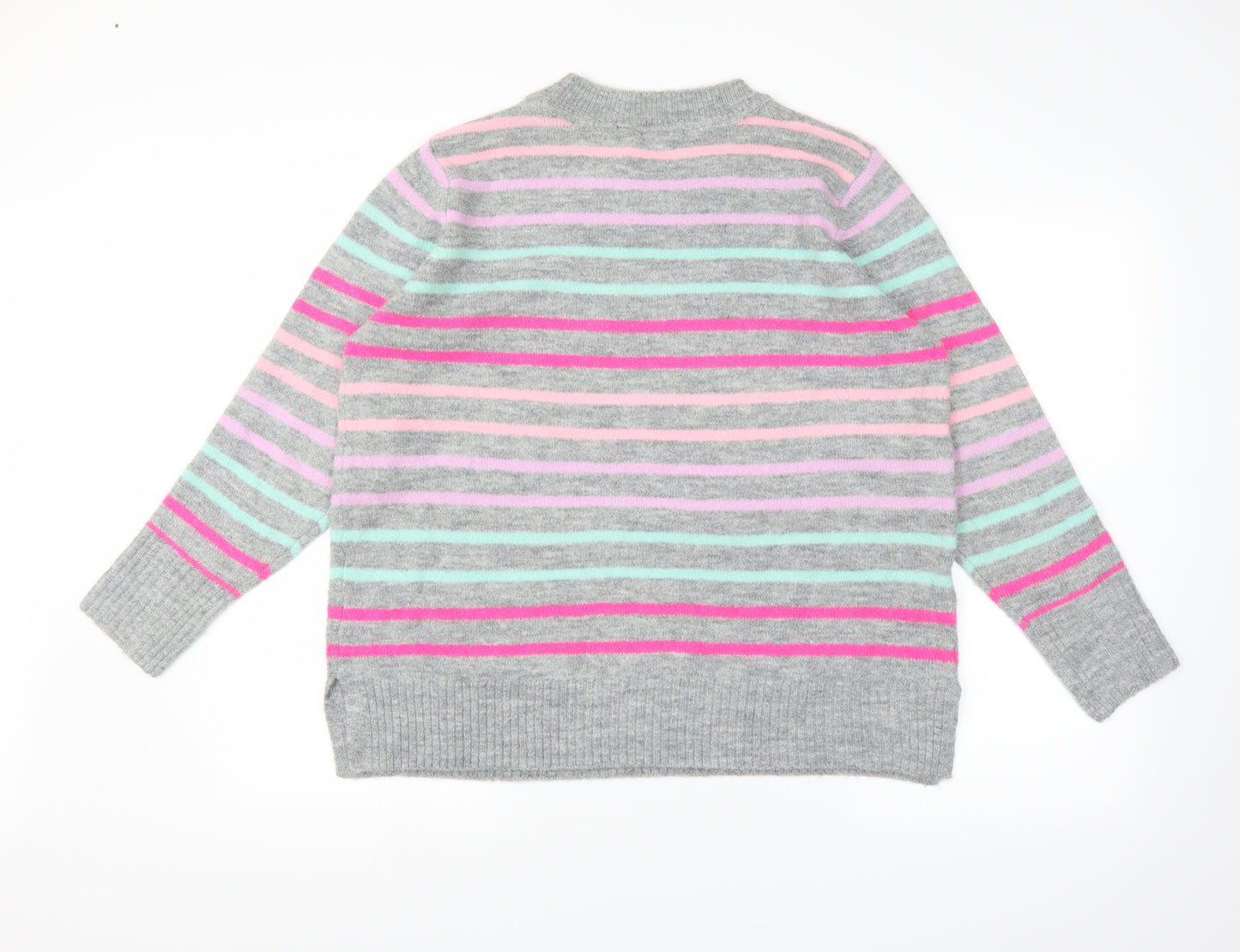 Bonmarché Womens Grey Striped Knit Pullover Jumper Size 16