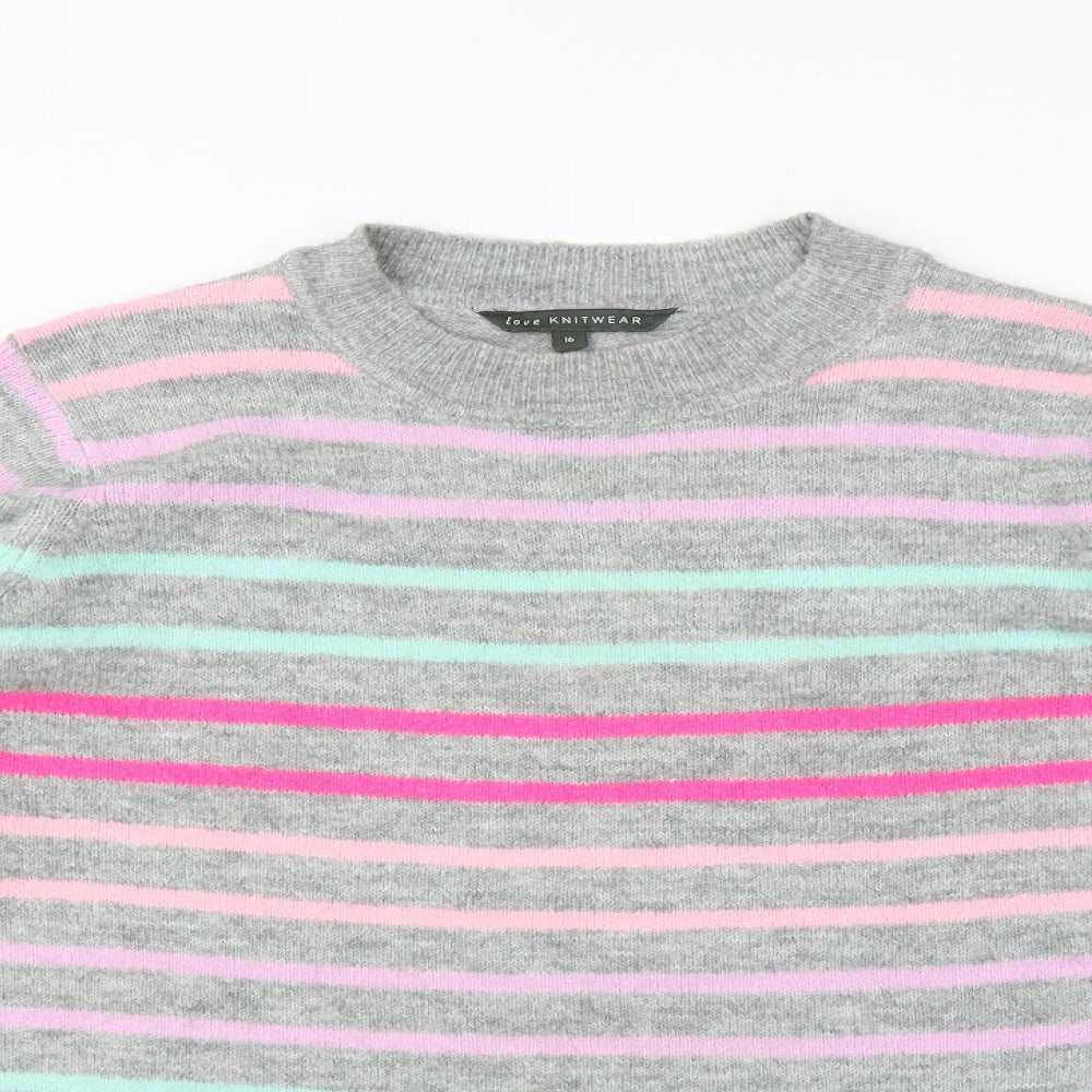 Bonmarché Womens Grey Striped Knit Pullover Jumper Size 16