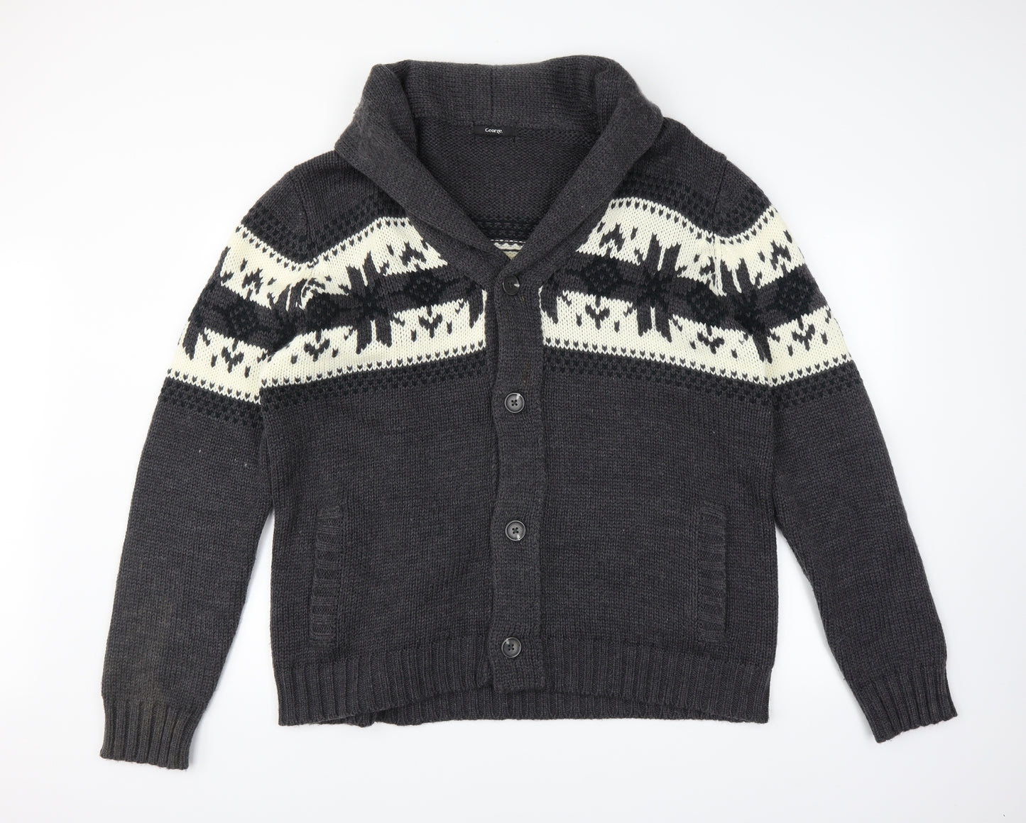 George Mens Grey  Knit Cardigan Jumper Size 2XL  - Christmas Jumper