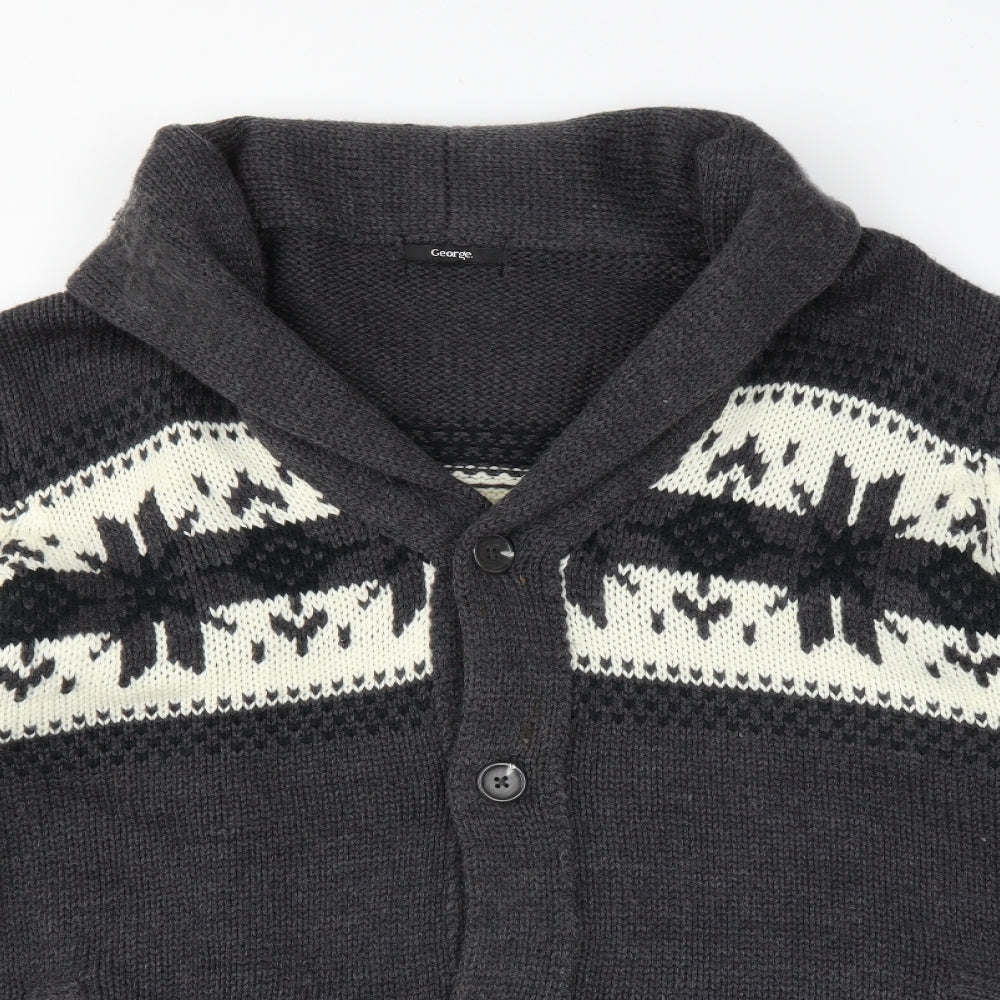 George Mens Grey  Knit Cardigan Jumper Size 2XL  - Christmas Jumper