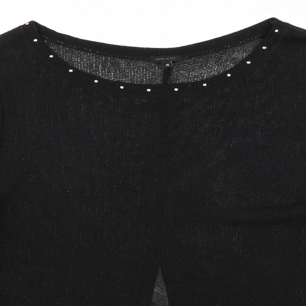 River Island Womens Black   Tunic  Size 16  - Sequin Accents Slit up Back